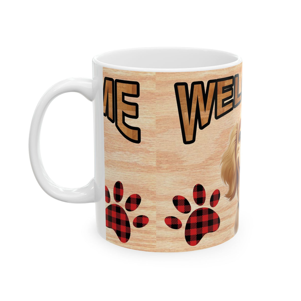Welcome Dog Illustration Ceramic Mug – Cute Paw Print Coffee Cup 11oz Item #86948