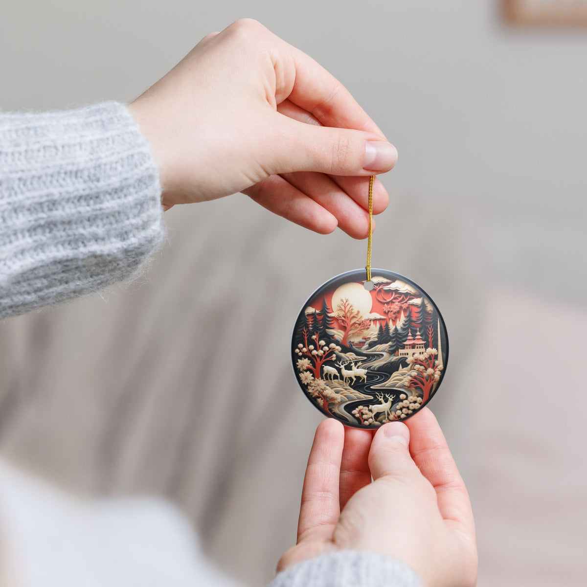 Rustic Woodland Deer Ceramic Christmas Ornament Item #605811