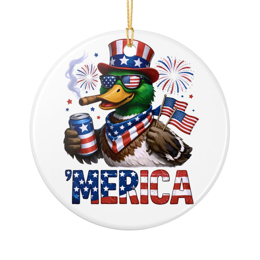'Merica Duck Ceramic Ornament – Patriotic 4th of July Decoration Item #301363