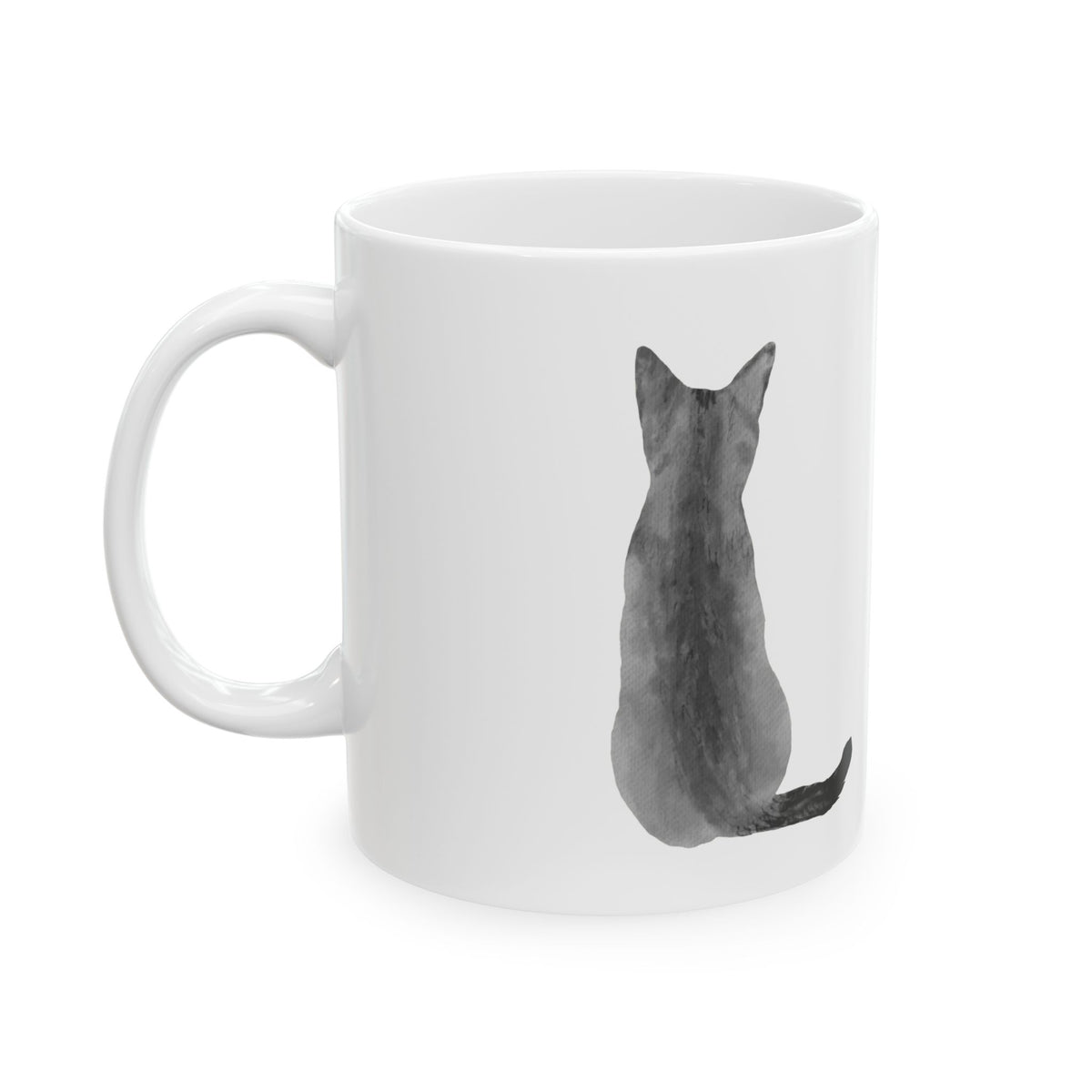 Cat Silhouette Ceramic Mug — Minimal Black Cat Coffee Cup 11oz Item #1009