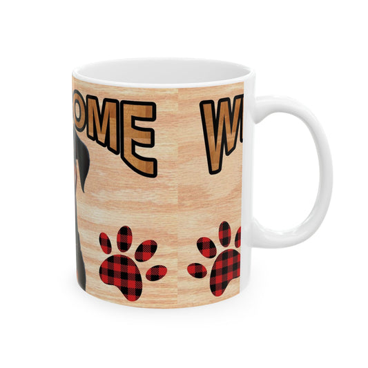 Welcome Dog Illustration Ceramic Mug – Cute Paw Print Coffee Cup 11oz Item #748554