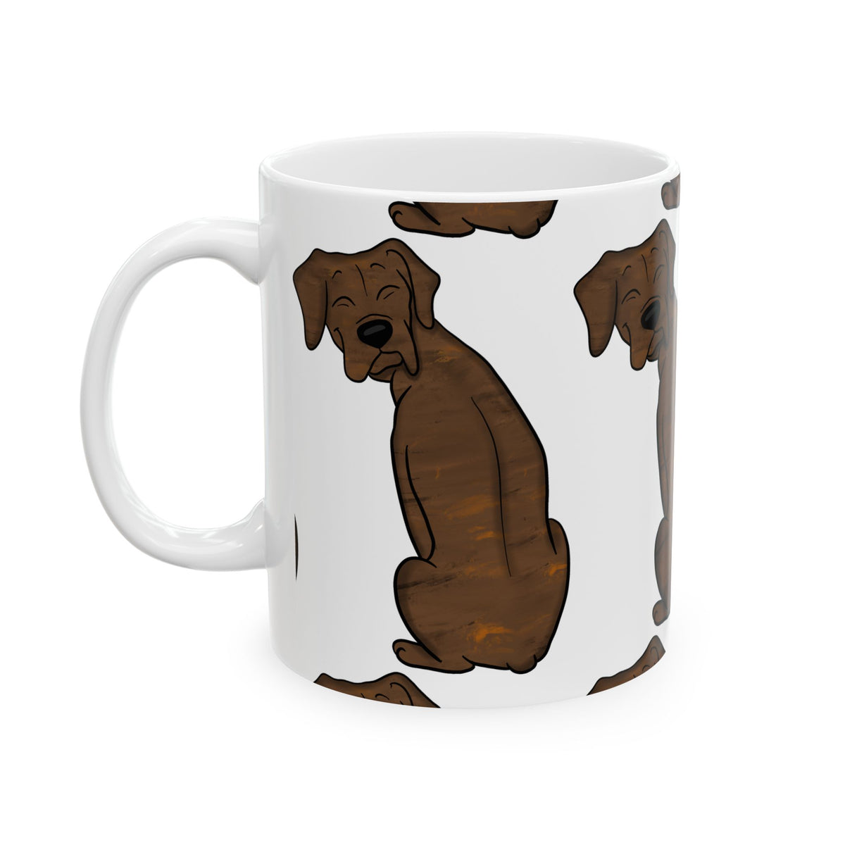 Brown Dog Pattern Ceramic Mug — Cute Sitting Puppy Coffee Cup 11oz Item #397676