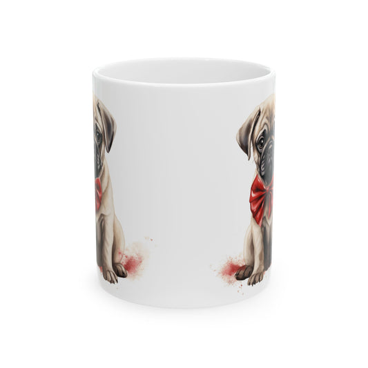 Cute Pug With Red Bow Christmas Ceramic Mug 11oz Item #720515