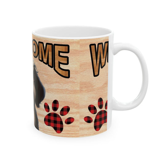 Welcome Dog Illustration Ceramic Mug – Cute Paw Print Coffee Cup 11oz Item #947111