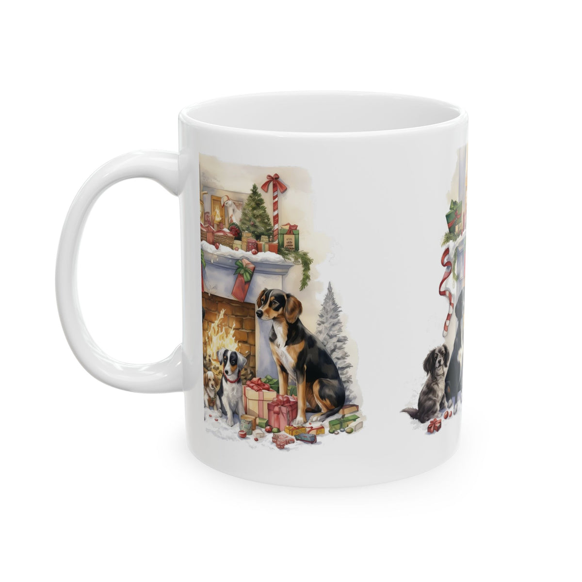 Christmas Dogs Ceramic Mug — Holiday Fireplace Scene 11oz Item #945524