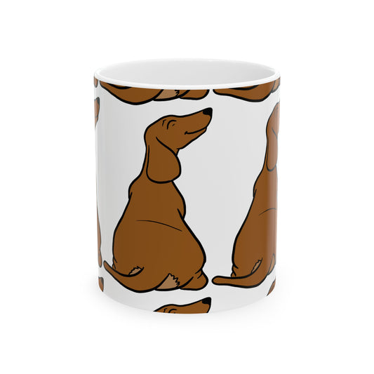 Dog Pattern Ceramic Mug — Cute Brown Sausage Dog Coffee Cup 11oz Item #367238