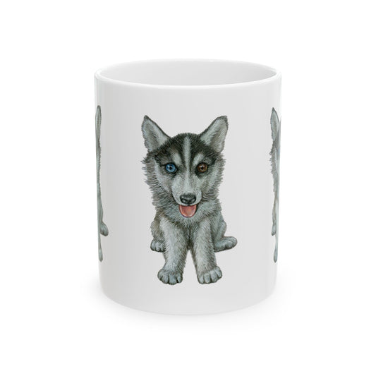 Husky Puppy Ceramic Mug – Cute Watercolor Dog Coffee Cup 11oz Item #28146
