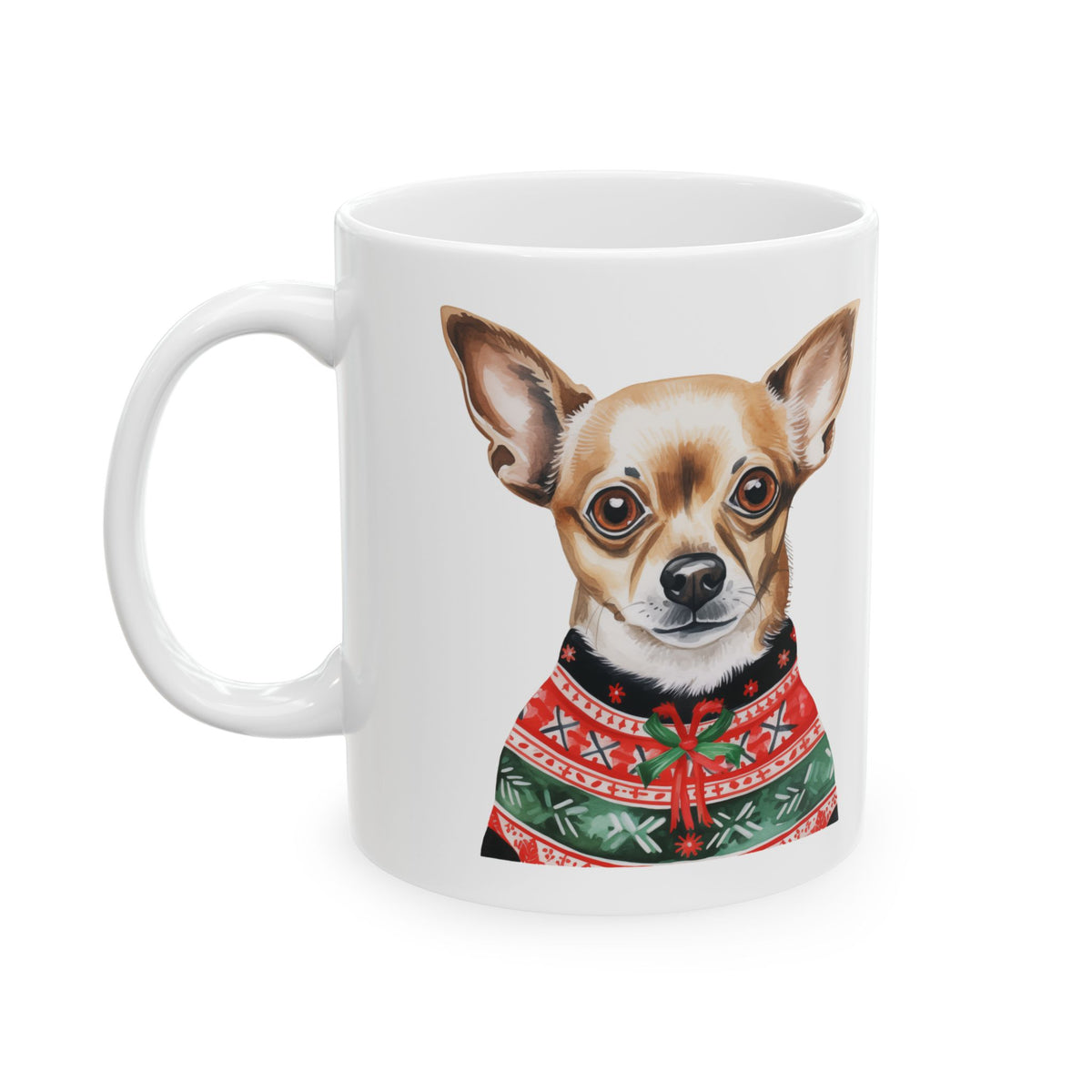 Chihuahua in Christmas Sweater Ceramic Mug — Holiday Dog Coffee Cup 11oz Item #527726