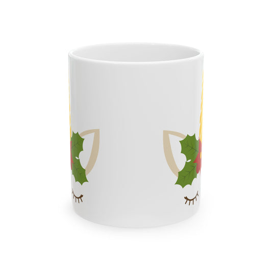 Christmas Unicorn Mug — Cute Holiday Unicorn with Holly Design 11oz Item #516004