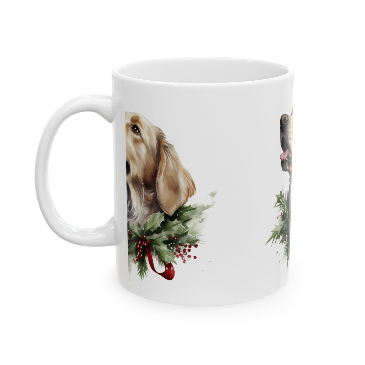 Golden Retriever Holiday Mug — Christmas Wreath Ceramic Coffee Cup 11oz Item #957241