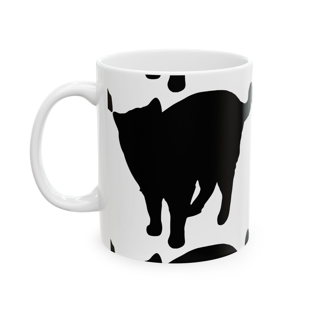 Cat Print Ceramic Mug – Black & White Farmhouse Coffee Cup 11oz Item #506222
