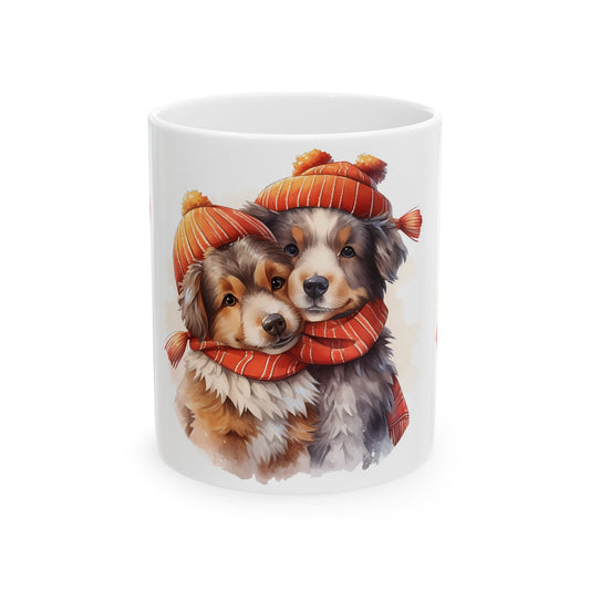 Winter Puppies Ceramic Mug — Cute Dogs in Knit Hats & Scarves 11oz Item #991309