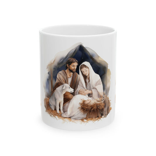 Nativity Scene Ceramic Mug — Mary, Joseph & Baby Jesus Christmas Coffee Cup 11oz Item #683404