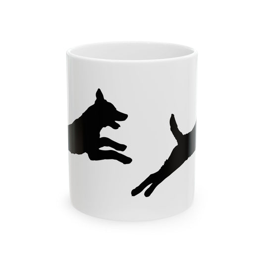 Dog Silhouette Ceramic Mug — Playful Leaping Dogs Coffee Cup 11oz Item #28577