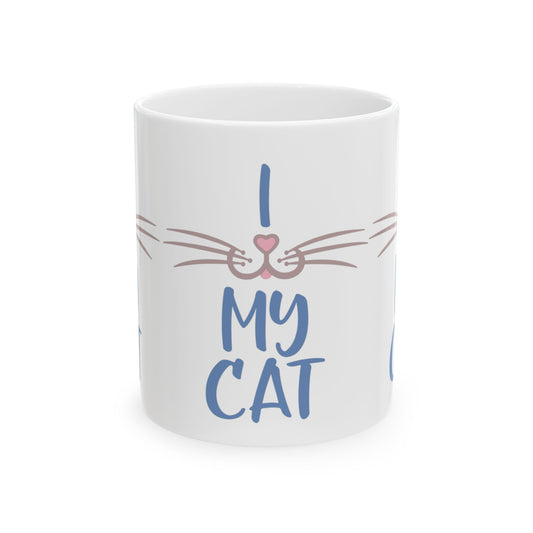 I Love My Cat Ceramic Mug — Cute Cat Face Coffee Cup 11oz Item #64275