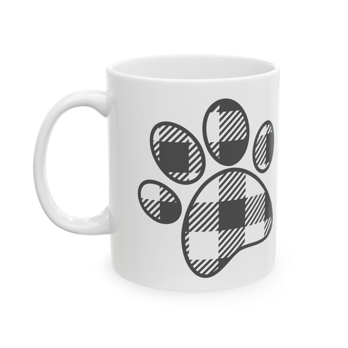 Paw Print Ceramic Mug - Cute Black Sketch Dog & Cat Paw Coffee Cup 11oz Item #342243