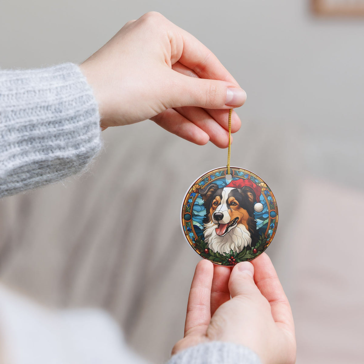 Scottish Collie Dog Christmas Ceramic Ornament Item #201768