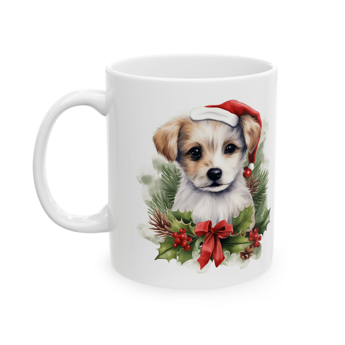 Christmas Puppy In Holly Holiday Ceramic Mug 11oz Item #98889