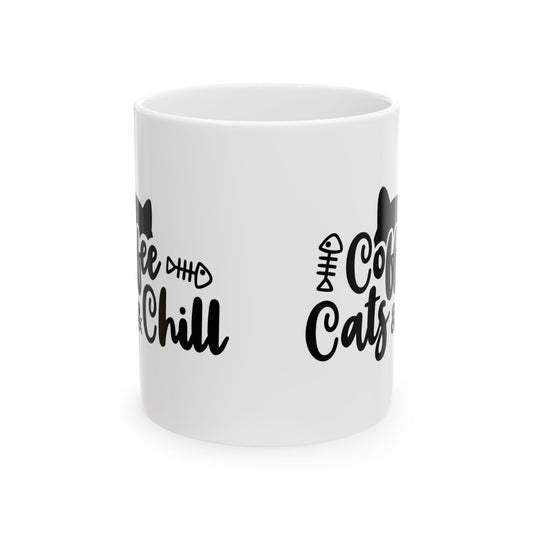 Cat Cafe Mug — "Coffee Cat Chill" Ceramic Coffee Cup 11oz Item #50429
