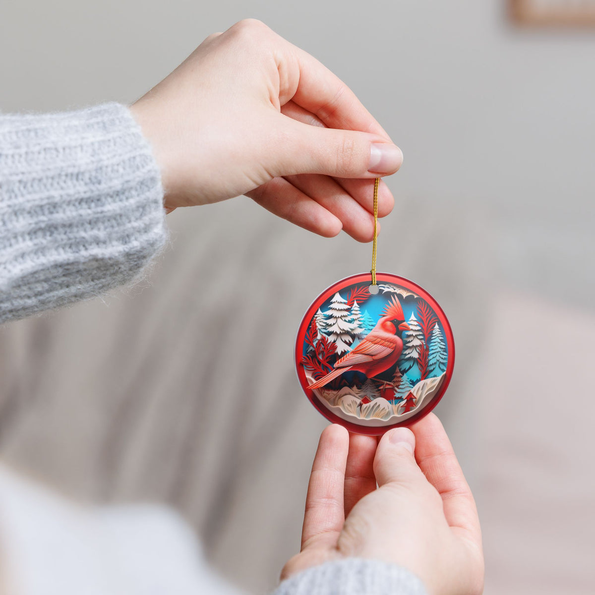 Cardinal in Winter Forest Ceramic Ornament Item #898138