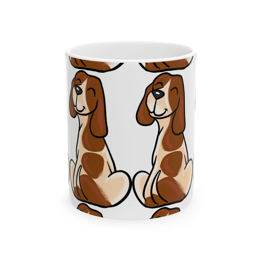 Basset Hound Pattern Ceramic Mug — Cute Brown Dog Coffee Cup 11oz Item #806034