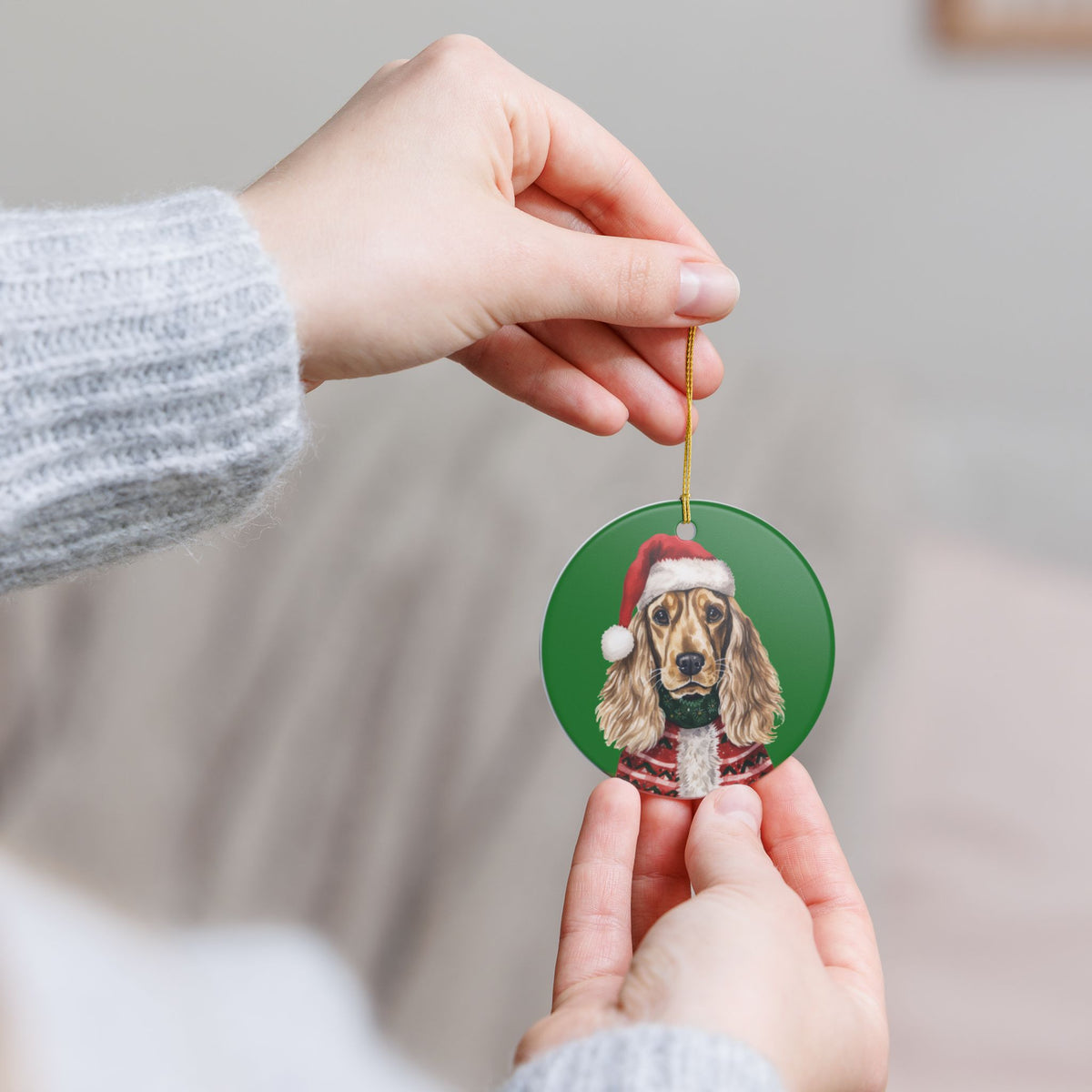 Christmas Cocker Spaniel Dog Ceramic Ornament Item #183924