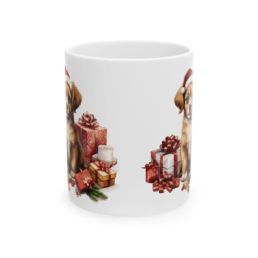 Christmas Dog Sitting By Presents Christmas Mug 11oz Item #785908