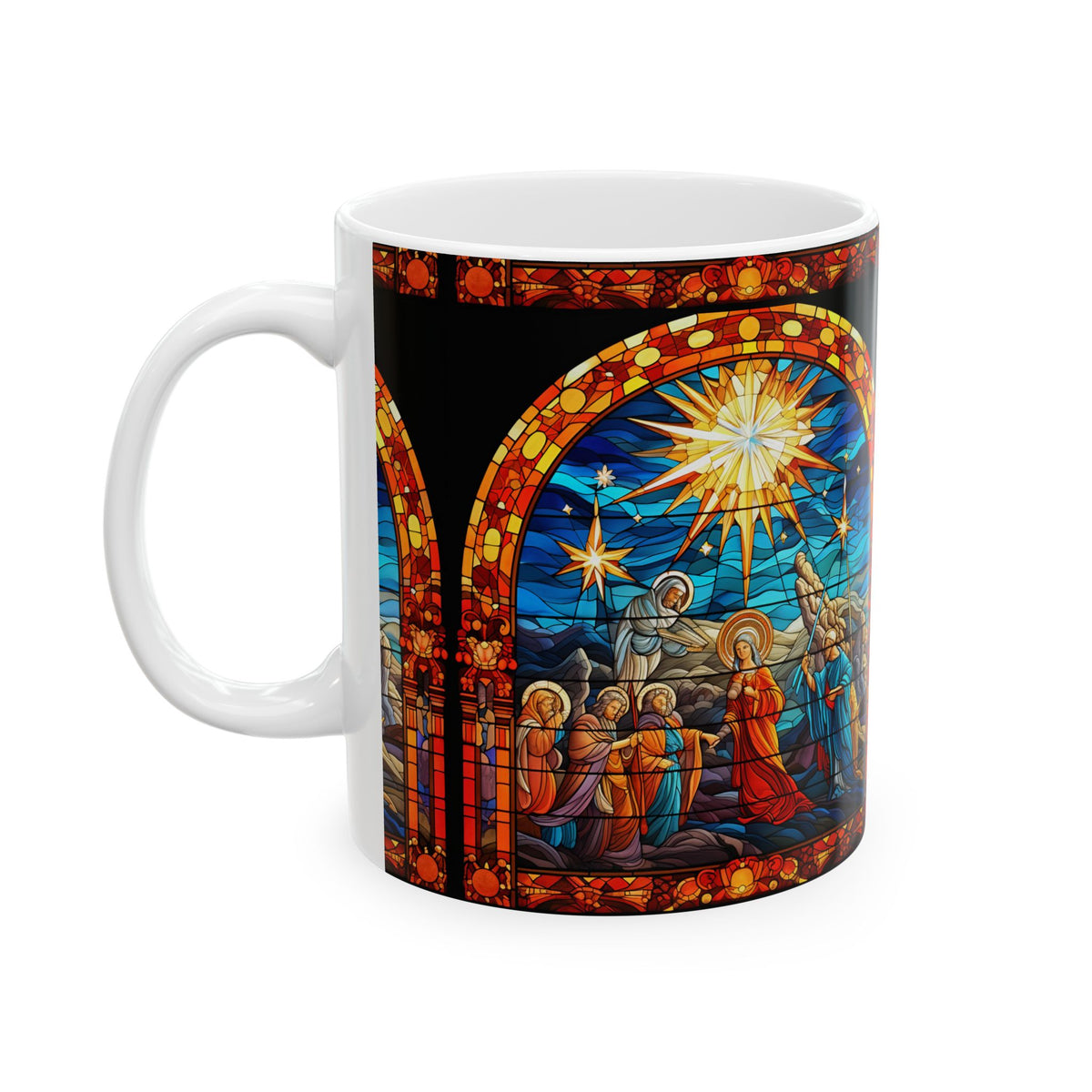Stained Glass Cathedral Window Nativity Christmas Ceramic Mug 11oz Item #670376