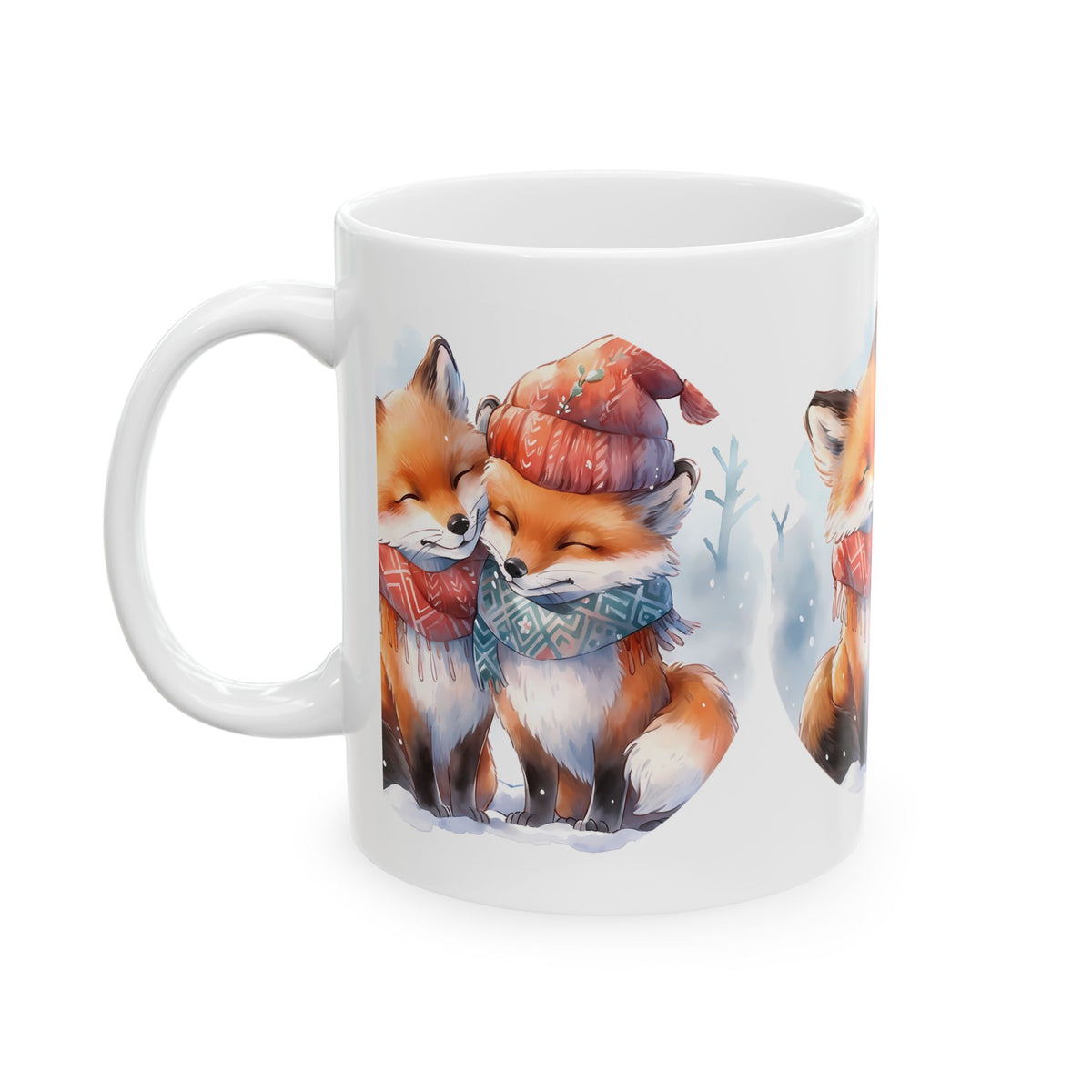 Cute Fox Couple Mug — Cozy Winter Scarf Ceramic Coffee Cup 11oz Item #440237
