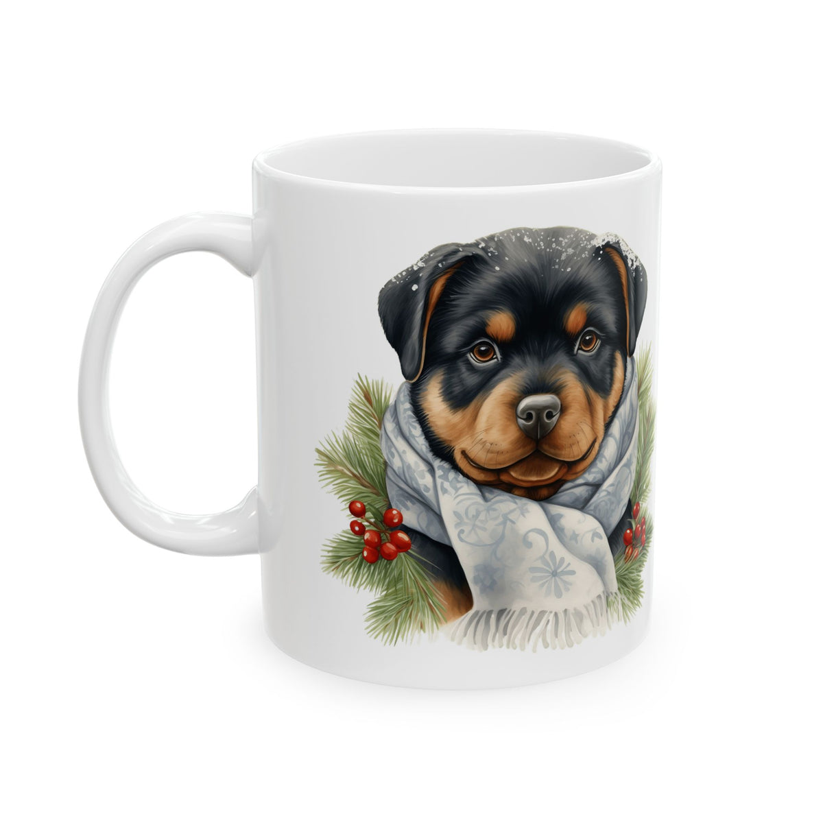 Festive Rottweiler Christmas Mug – Holiday Dog Lover Coffee Cup 11oz Item #409874