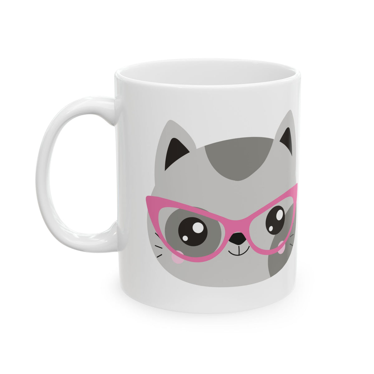 Cat with Pink Glasses Ceramic Mug — Cute Cat Lover Coffee Cup 11oz Item #869499