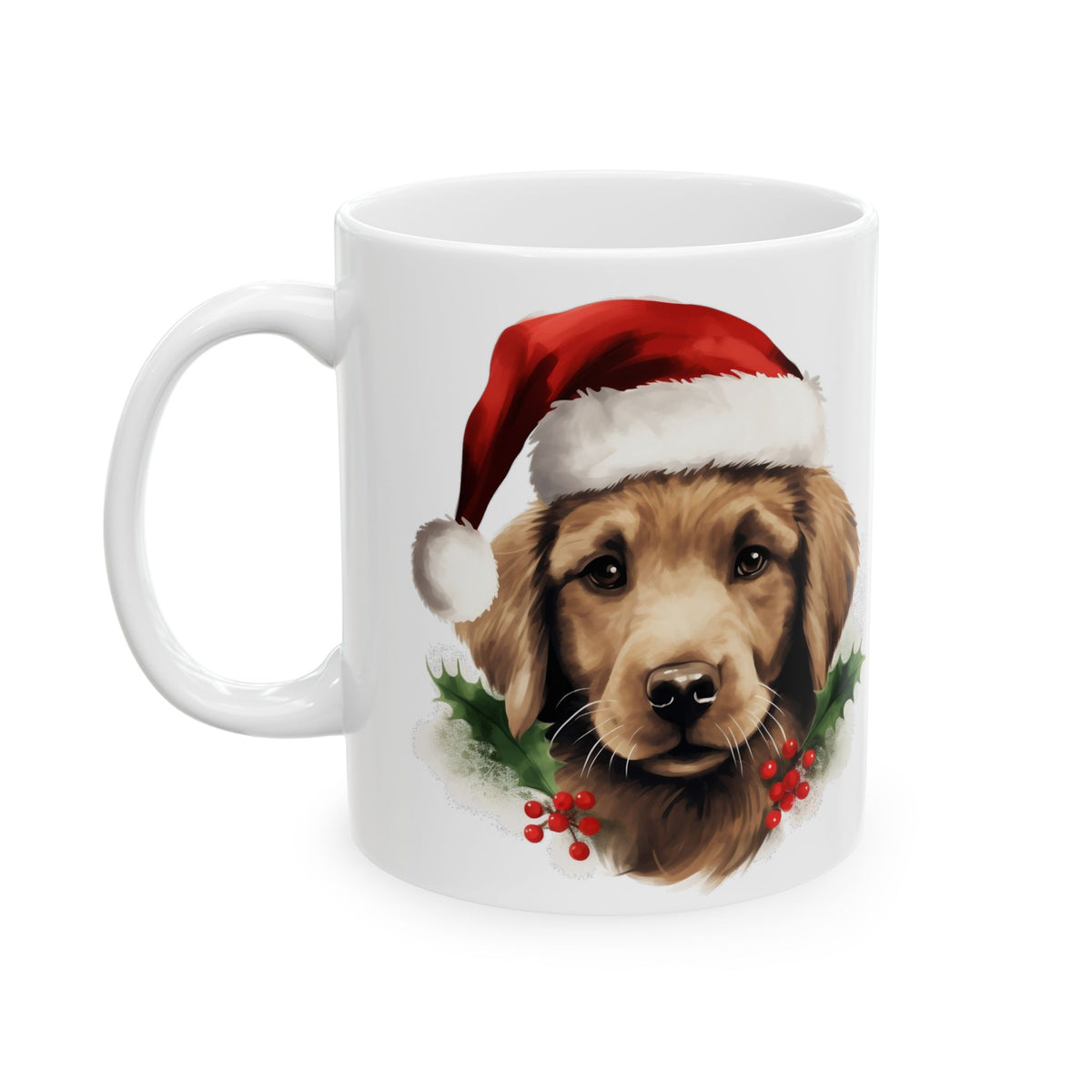 Christmas Puppy In Santa Hat Holiday Ceramic Mug 11oz Item #838615