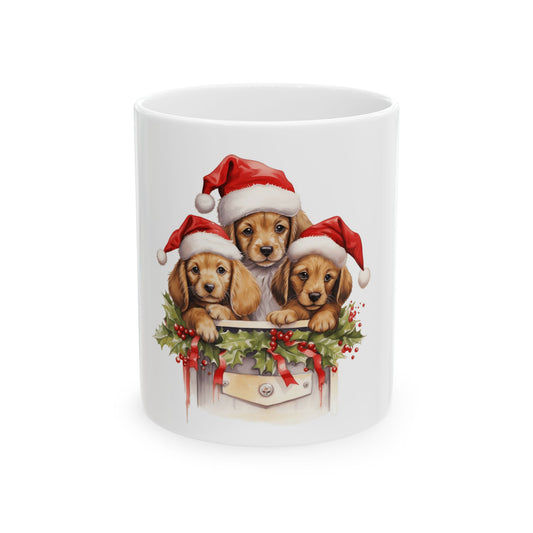 Christmas Puppies Ceramic Mug – Cute Dachshund Puppies in Santa Hats 11oz Item #436894