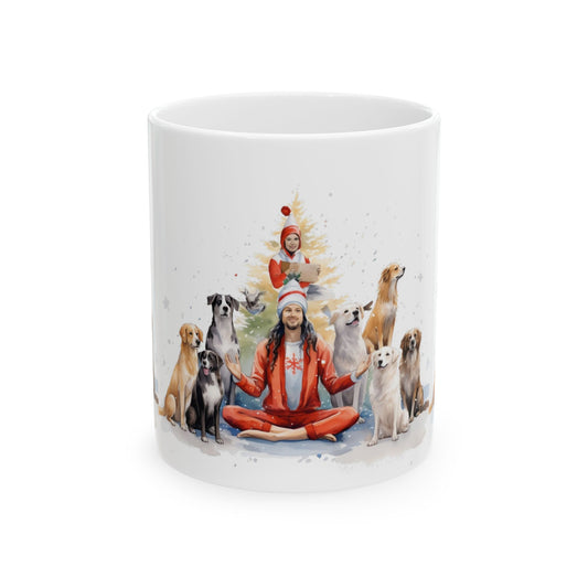 Christmas Yoga Dog Mug – Holiday Meditation with Dogs Ceramic Coffee Cup 11oz Item #919883