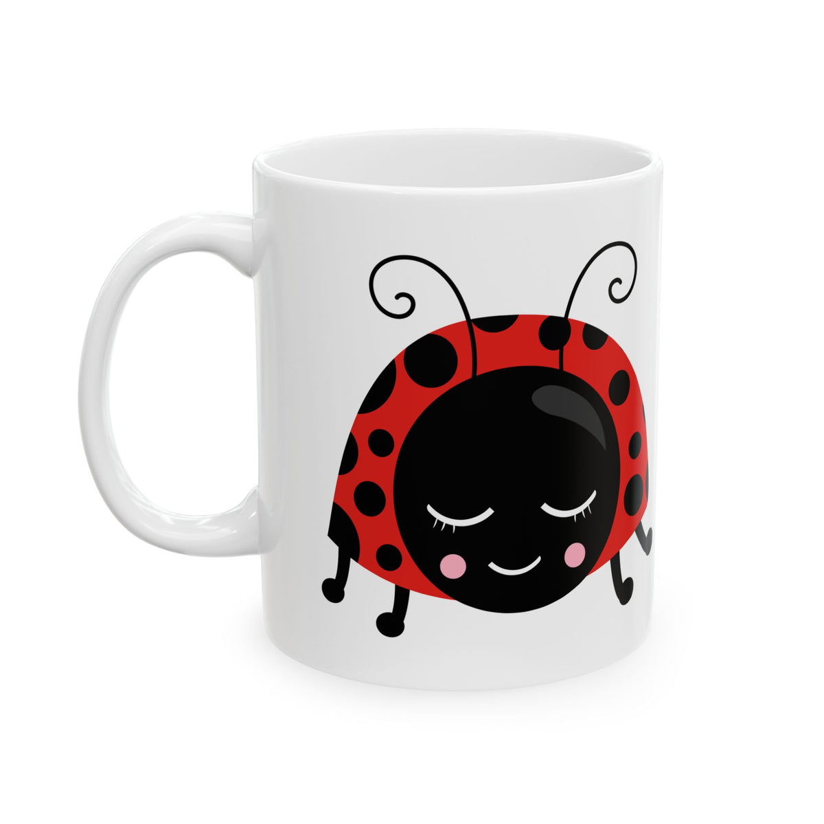Ladybug Ceramic Mug — Cute Smiling Ladybug Coffee Tea Cup 11oz Item #25193