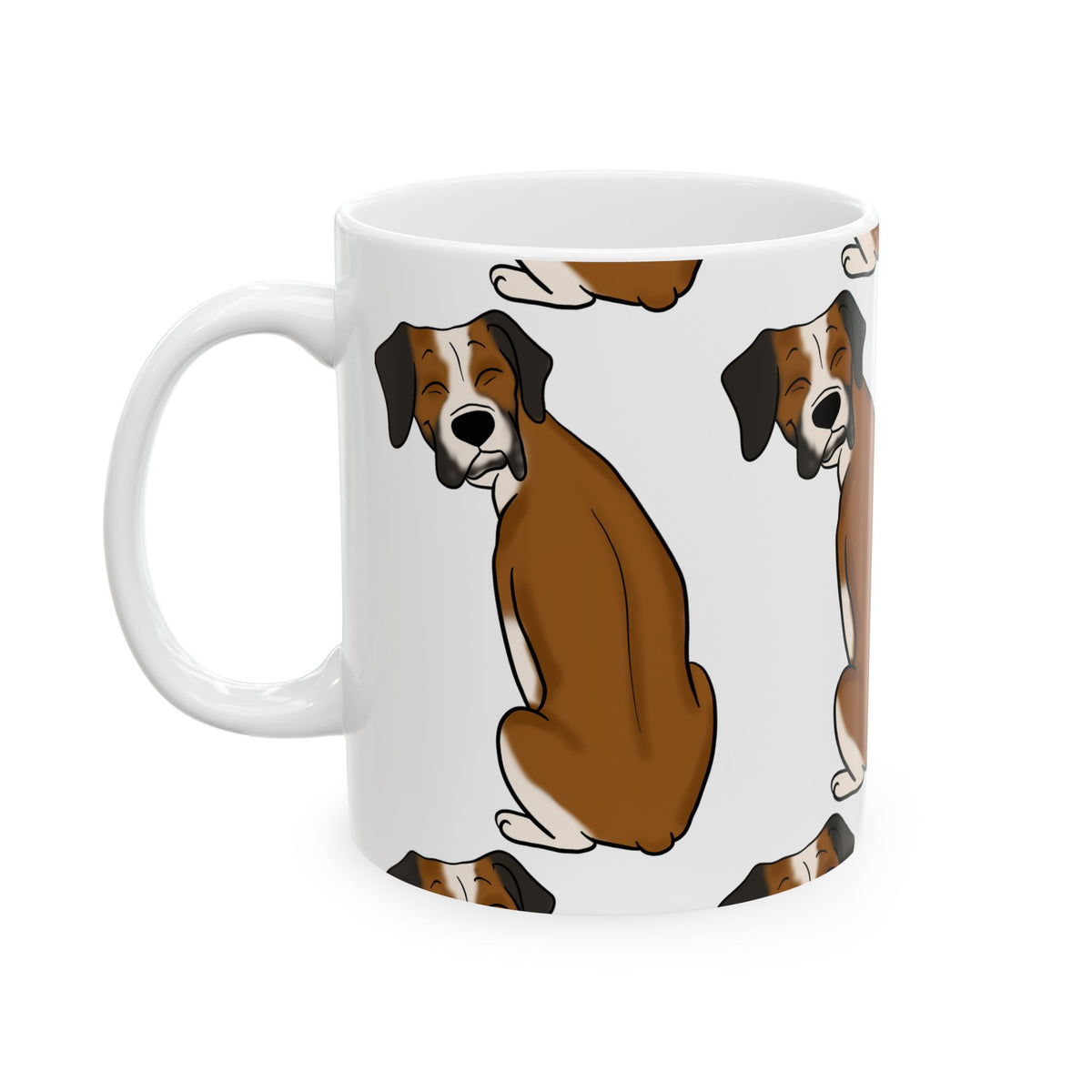 Boxer Dog Pattern Ceramic Mug — Cute Brown Boxer Coffee Cup 11oz Item #506972