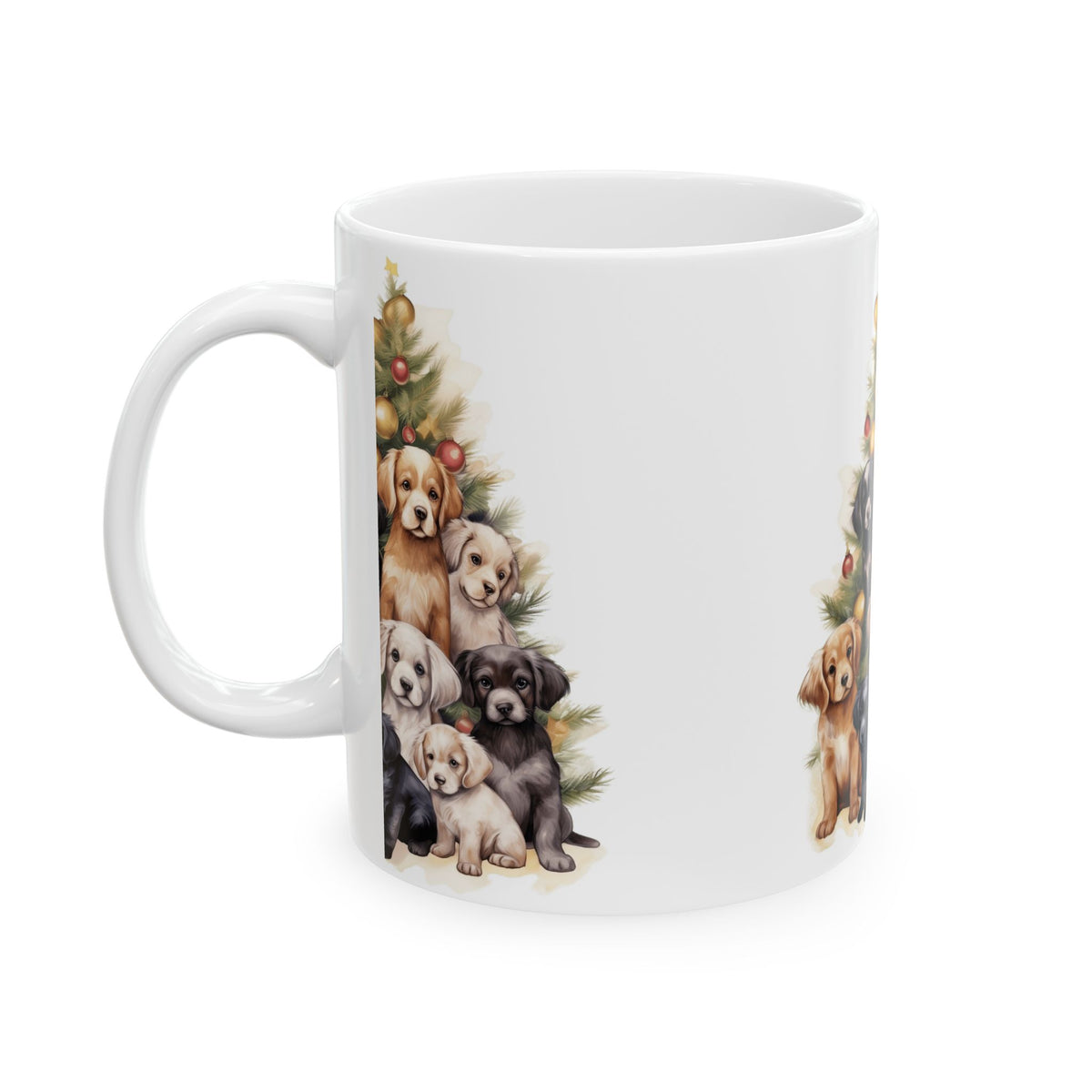 Christmas Puppy Tree Mug — Cute Holiday Puppies Ceramic Coffee Cup 11oz Item #474054