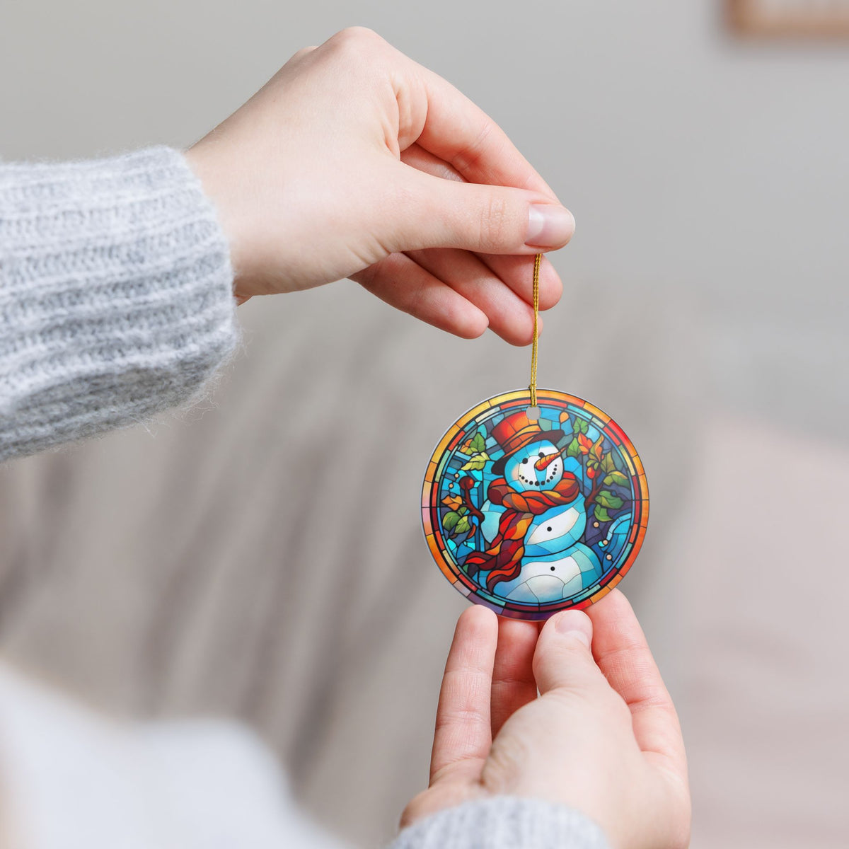 Stained Glass Snowman Christmas Ornament Item #257638
