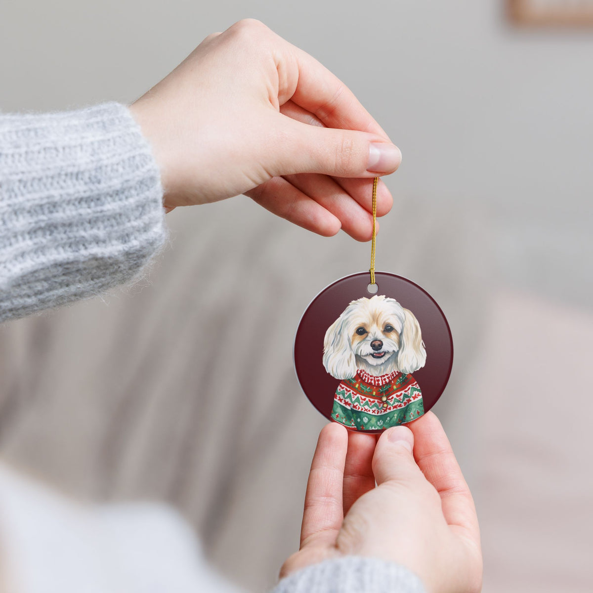 Festive Dog In Sweater Christmas Ornament Item #693235