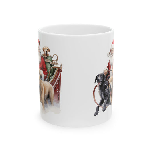Vintage Christmas Santa and Doggie Reindeer Ceramic Mug 11oz Item #54636