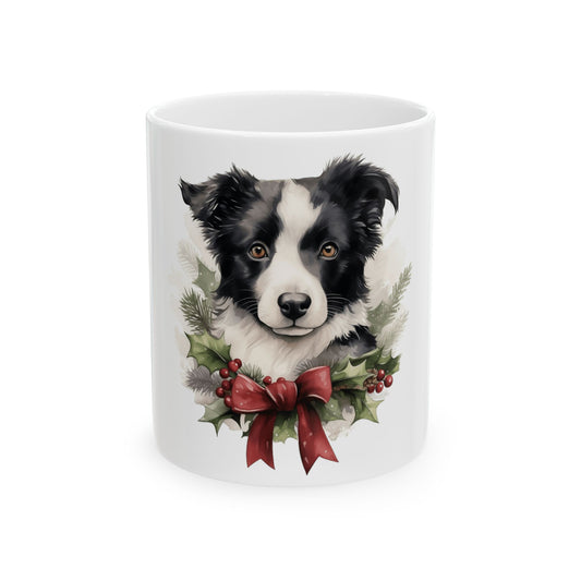 Border Collie Holiday Mug — Christmas Wreath Dog Coffee Cup 11oz Item #989261