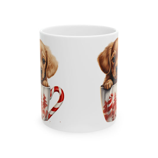 Christmas Dog Sitting In A Christmas Cup with Candy Cane Handle Christmas Mug 11oz Item #397737