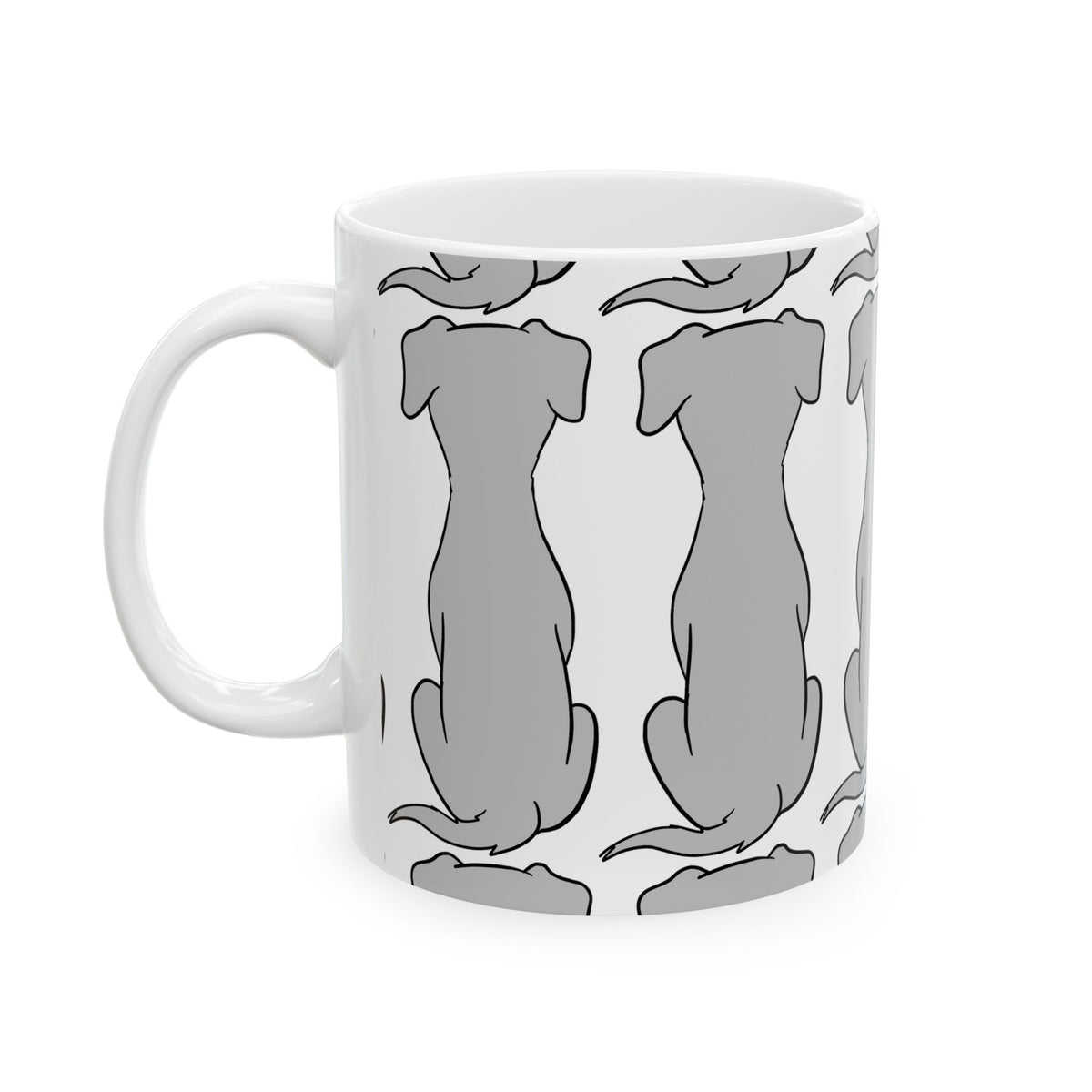 Grey Dog Pattern Ceramic Mug — Cute Dog Silhouette Coffee Cup 11oz Item #702023