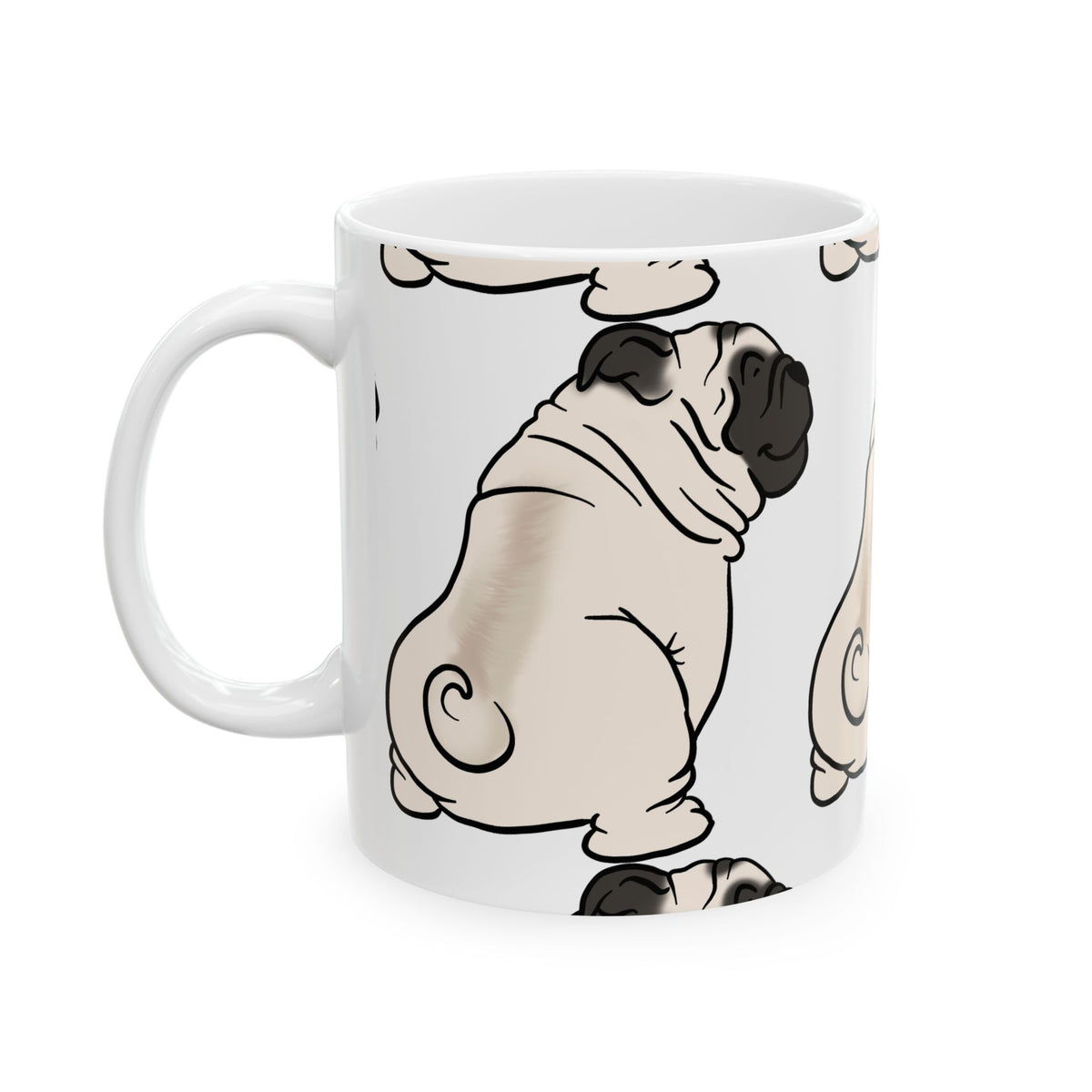 Pug Pattern Ceramic Mug — Cute Wrinkled Pug Coffee Cup 11oz Item #906837