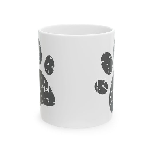 Paws & Pawprints Ceramic Mug — Distressed Black Dog Paw Design 11oz Item #312384