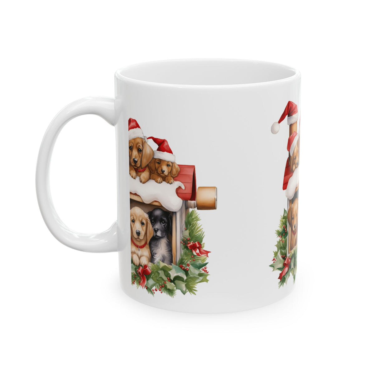 Christmas Puppies Ceramic Mug – Festive Dogs in Santa Hats 11oz Item #825256