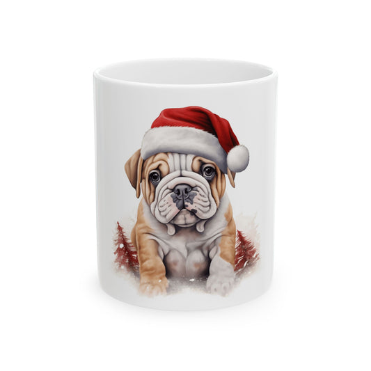 Christmas Bulldog Mug — Cute Puppy in Santa Hat Holiday Coffee Cup 11oz Item #680852