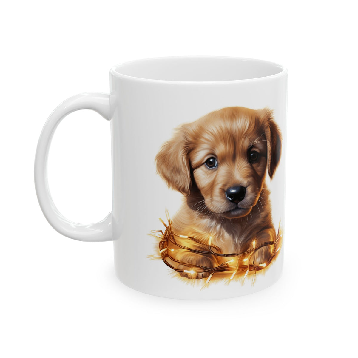 Festive Puppy In Lights Christmas Mug – Holiday Dog Lover Coffee Cup 11oz Item #73802