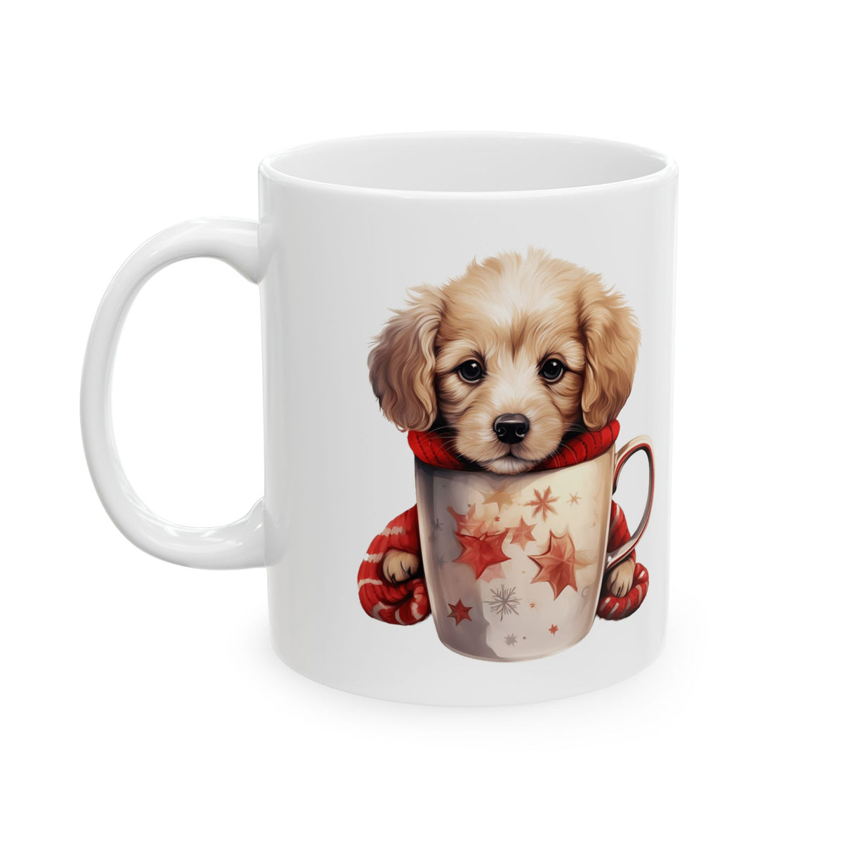 Cute Puppy With Scarf and Cup Christmas Ceramic Mug 11oz Item #955094