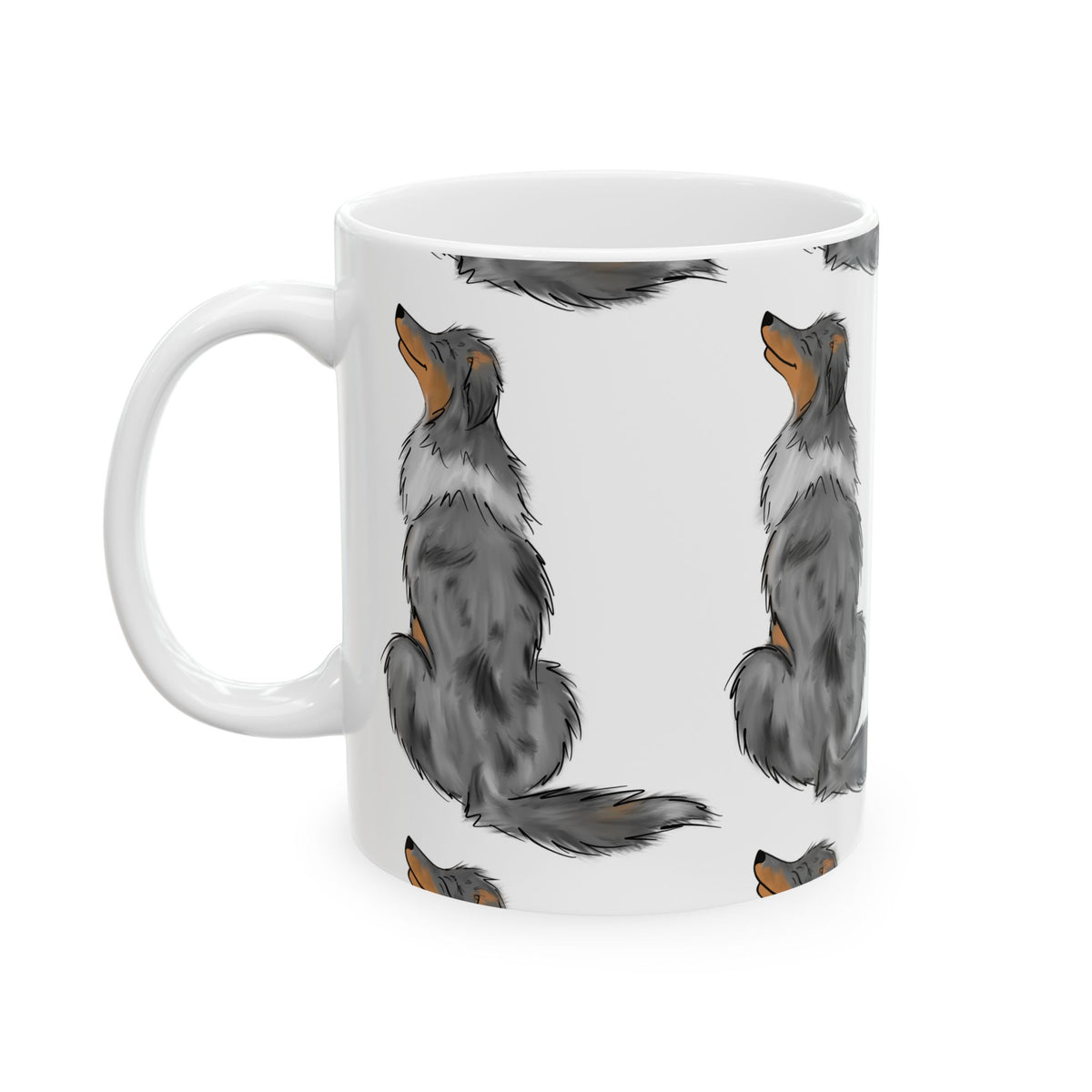 Australian Shepherd Pattern Ceramic Mug — Cute Grey Dog Coffee Cup 11oz Item #281416